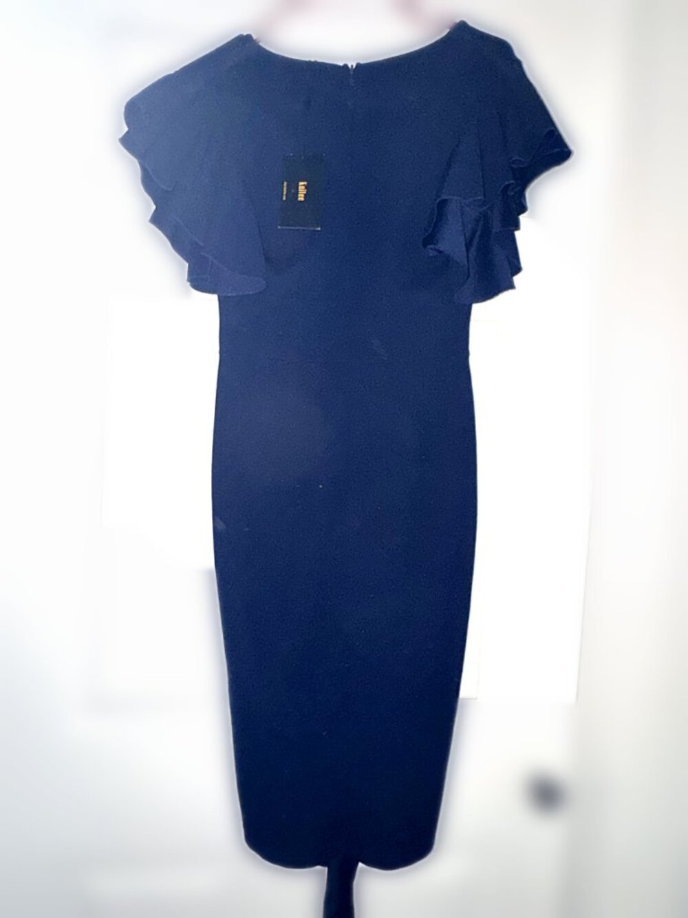 Knitee Navy Ruffle Wrap Cocktail - Picture 3 of 5
